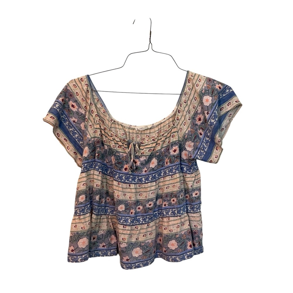 Lucky Brand Blue and Cream Patterned Blouse